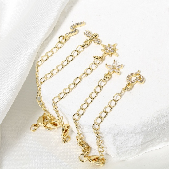 Immagine di 1 Piece Eco-friendly Brass Extender Chain 14K Real Gold Plated Micro Pave Clear Cubic Zirconia 5cm(2") long