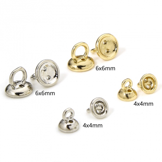 Immagine di 5 PCs Eco-friendly Brass Beads Caps With Holes For Threading End Caps For Necklace Bracelet Jewelry Making Round Real Gold Plated