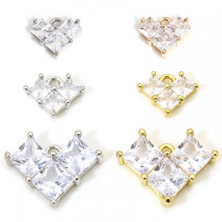 1 Pièce Breloques La Saint Valentin en Laiton Cœur Multicolore à Strass Transparent