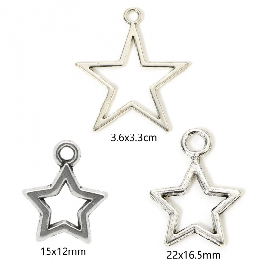 Picture of 20 PCs Zinc Based Alloy Galaxy Charms Antique Silver Color Pentagram Star Hollow