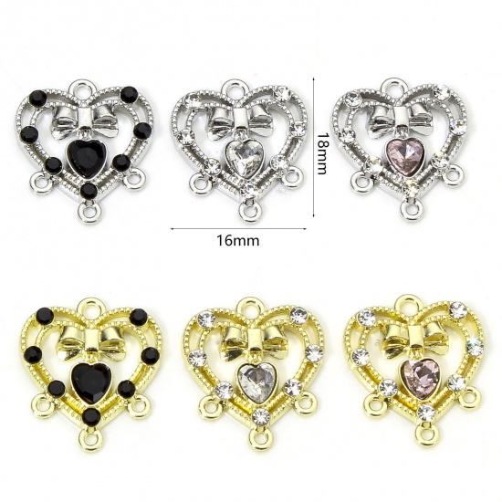 Picture of Zinc Based Alloy Valentine's Day Chandelier Connectors Multicolor Heart Bowknot Hollow Clear Rhinestone 18mm x 16mm