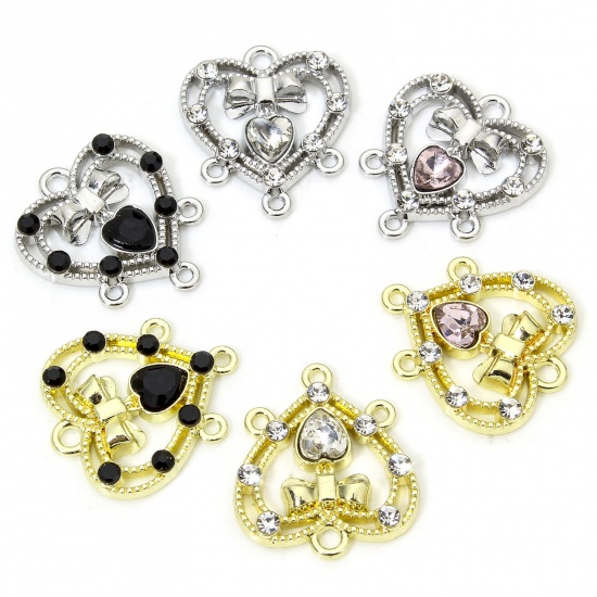 Immagine di 5 PCs Zinc Based Alloy Valentine's Day Chandelier Connectors Multicolor Heart Bowknot Hollow Clear Rhinestone 18mm x 16mm