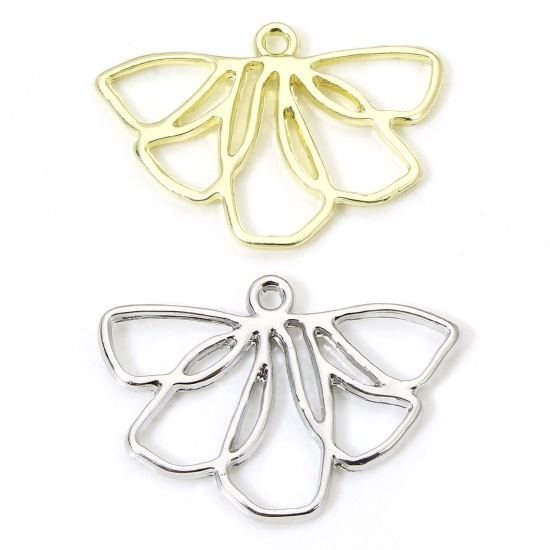 Picture of 10 PCs Zinc Based Alloy Charms Multicolor Leaf Flower Hollow 25.5mm x 18mm