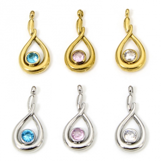 Immagine di Eco-friendly Vacuum Plating 304 Stainless Steel Stylish Charms Drop Hollow Multicolor Rhinestone