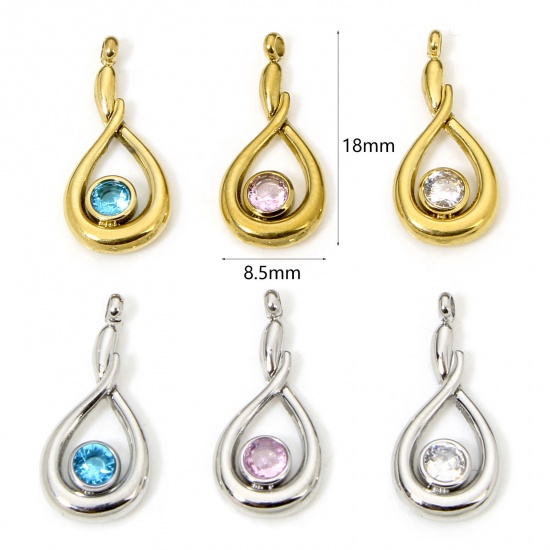 Picture of Eco-friendly Vacuum Plating 304 Stainless Steel Stylish Charms Drop Hollow Multicolor Rhinestone