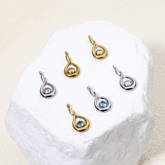 Picture of Eco-friendly Vacuum Plating 304 Stainless Steel Stylish Charms Drop Hollow Multicolor Rhinestone