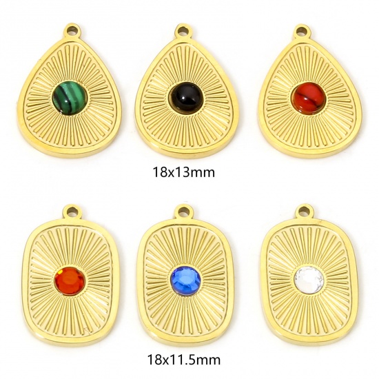 Immagine di Eco-friendly Vacuum Plating 304 Stainless Steel Stylish Charms Gold Plated Oval Sunshine Imitation Turquoise Multicolor Rhinestone