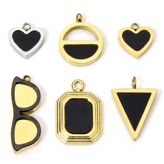 Immagine di Eco-friendly Vacuum Plating 304 Stainless Steel & Acrylic Simple Charms Multicolor Black Heart Geometric