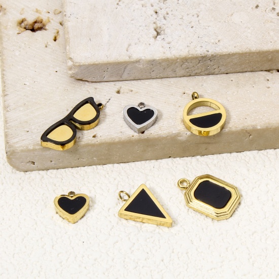 Immagine di Eco-friendly Vacuum Plating 304 Stainless Steel & Acrylic Simple Charms Multicolor Black Heart Geometric