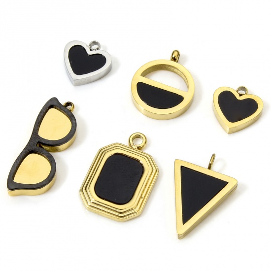 Immagine di Eco-friendly Vacuum Plating 304 Stainless Steel & Acrylic Simple Charms Multicolor Black Heart Geometric