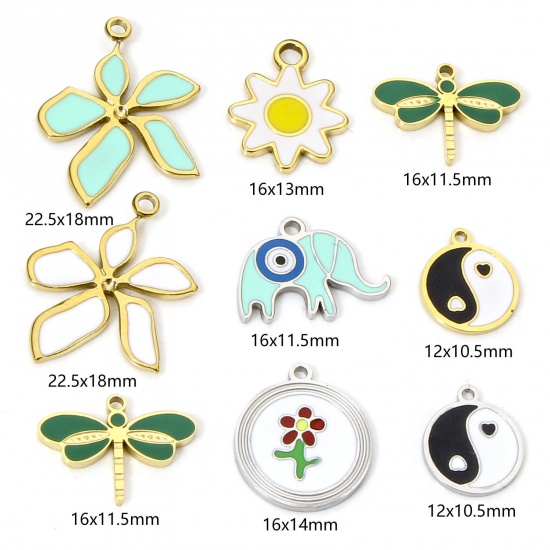Immagine di Eco-friendly Vacuum Plating 304 Stainless Steel Religious Charms Multicolor Round Yin Yang Symbol Enamel