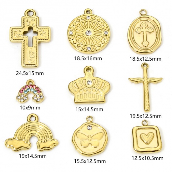 Immagine di Eco-friendly Vacuum Plating 304 Stainless Steel Religious Charms Gold Plated Cross Wing