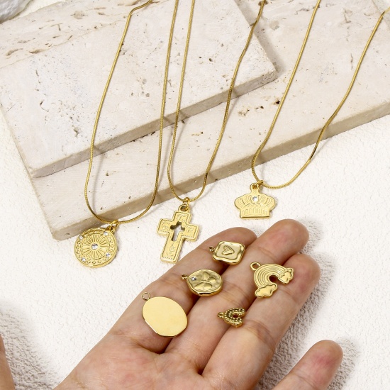 Picture of Eco-friendly Vacuum Plating 304 Stainless Steel Religious Charms Gold Plated Cross Wing