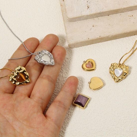 Imagen de 1 Unidad Enchapado al Vacío Ecológico 304 Acero Inoxidable Elegante Colgantes Corazón Multicolor Cuadrado Ojo de Gato Imitación Multicolor Rhinestone