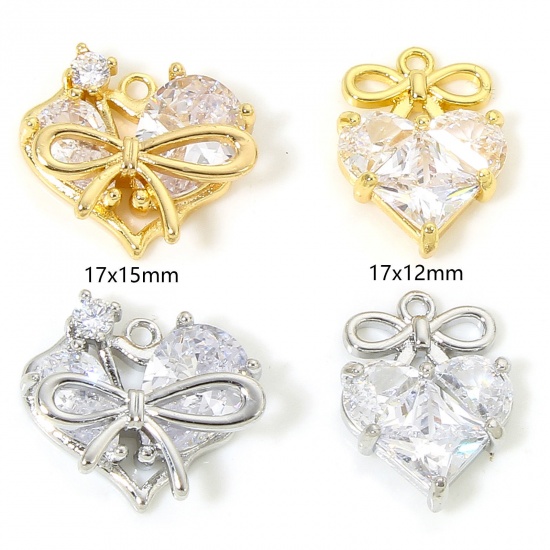 Immagine di 1 Piece Eco-friendly Brass Valentine's Day Charms Real Gold Plated Heart Clear Rhinestone