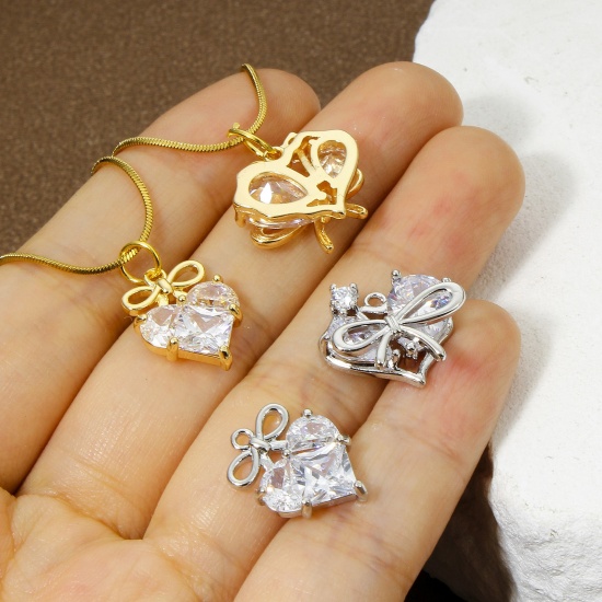Immagine di 1 Piece Eco-friendly Brass Valentine's Day Charms Real Gold Plated Heart Clear Rhinestone