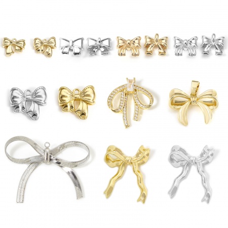 1 Stück Umweltfreundlich Messing Kleidung Charms Echtgold plattiert Schleife 3D