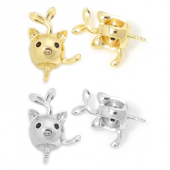 Immagine di 2 PCs Eco-friendly Brass Pearl Pendant Connector Bail Pin Cap Real Gold Plated Cat Animal 14.5mm x 10mm, Needle Thickness: 0.8mm