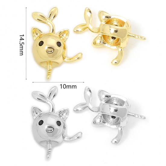 Immagine di 2 PCs Eco-friendly Brass Pearl Pendant Connector Bail Pin Cap Real Gold Plated Cat Animal 14.5mm x 10mm, Needle Thickness: 0.8mm