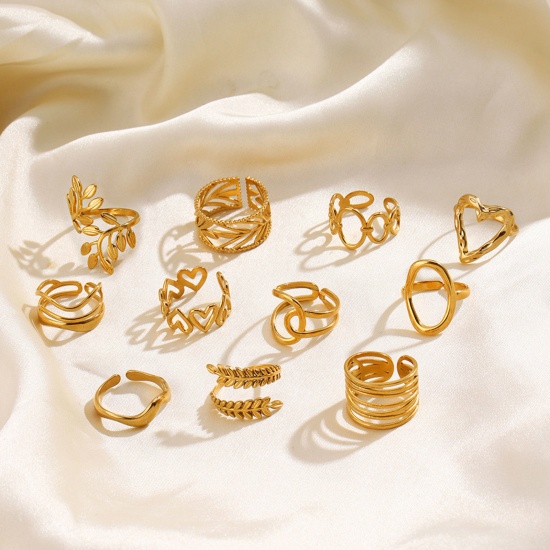1 Piece Eco-friendly Stylish Simple 18K Gold Color 304 Stainless Steel Open Geometric Heart Rings For Women Party の画像