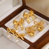 Picture of Eco-friendly Vacuum Plating Stylish Ins Style 18K Gold Plated 304 Stainless Steel Bowknot Heart Earrings For Women Party