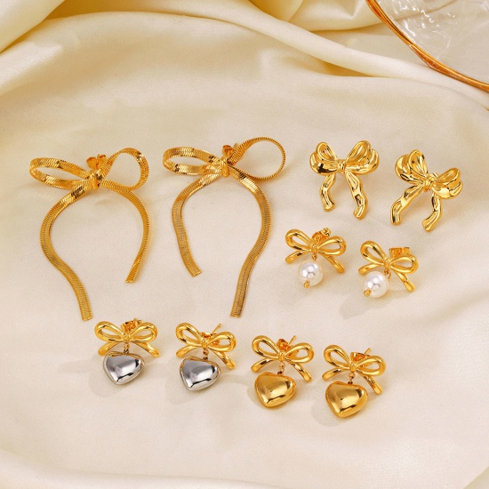 Image de Eco-friendly Vacuum Plating Stylish Ins Style 18K Gold Color 304 Stainless Steel Bowknot Heart Earrings For Women Party