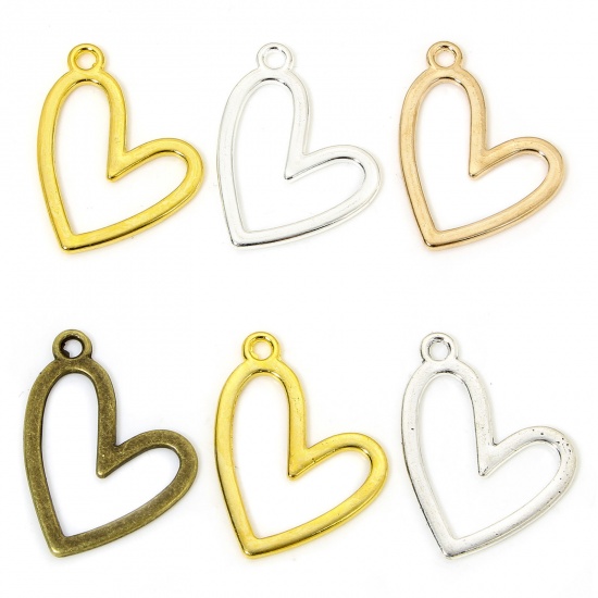 Picture of Zinc Based Alloy Valentine's Day Charms Multicolor Heart Hollow 25mm x 21mm