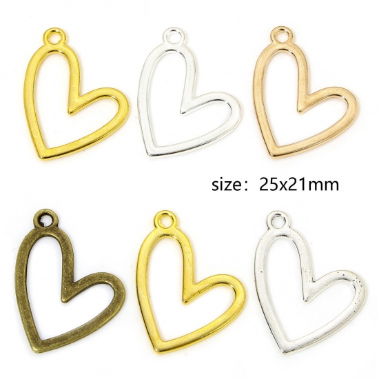 Immagine di 20 PCs Zinc Based Alloy Valentine's Day Charms Multicolor Heart Hollow 25mm x 21mm