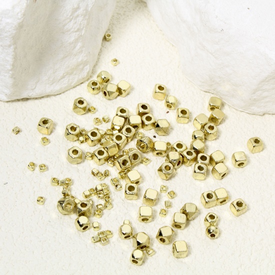 Picture of 50 PCs Zinc Based Alloy Spacer Beads For DIY Charm Jewelry Making Gold Plated Cube