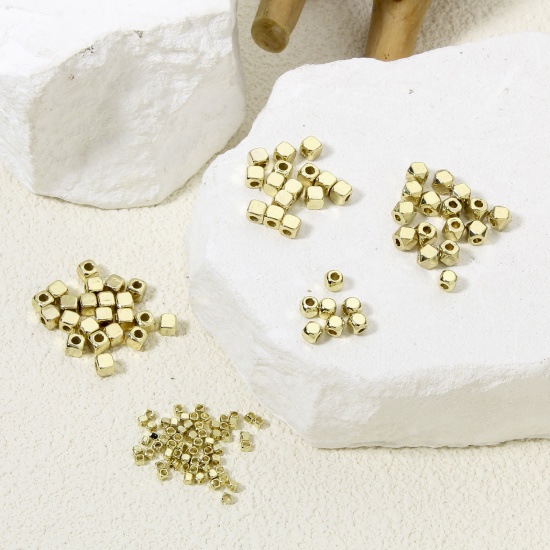Immagine di 50 PCs Zinc Based Alloy Spacer Beads For DIY Charm Jewelry Making Gold Plated Cube