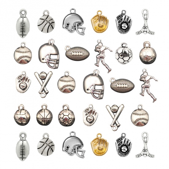 Immagine di 20 PCs Zinc Based Alloy Sport Charms Antique Silver Color Football Basketball