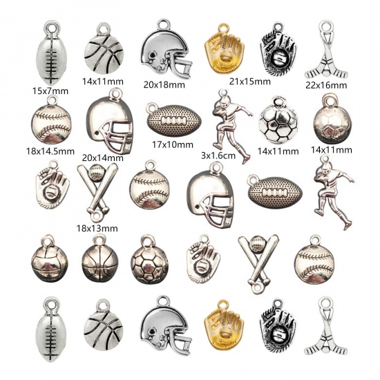 20 PCs Zinc Based Alloy Sport Charms Antique Silver Color Football Basketball の画像