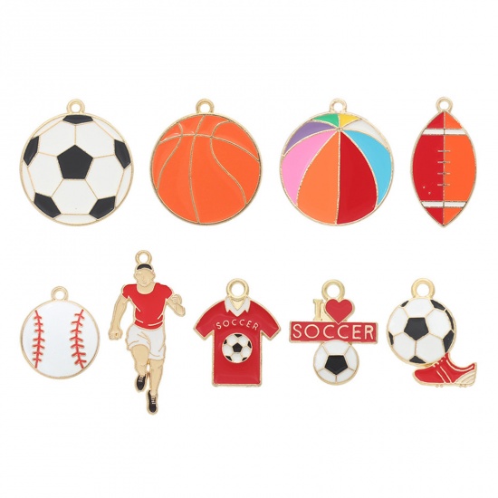 Immagine di 10 PCs Zinc Based Alloy Sport Charms Gold Plated Multicolor Football Enamel