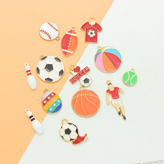 Immagine di 10 PCs Zinc Based Alloy Sport Charms Gold Plated Multicolor Football Enamel