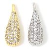 Image de 1 Pièce Breloques Micro Pave en Laiton Respectueux de la Nature Goutte d'Eau Plaqué Or Véritable 3D à Zircone Cubique Clair 18mm x 6mm
