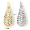 Image de 1 Pièce Breloques Micro Pave en Laiton Respectueux de la Nature Goutte d'Eau Plaqué Or Véritable 3D à Zircone Cubique Clair 18mm x 6mm