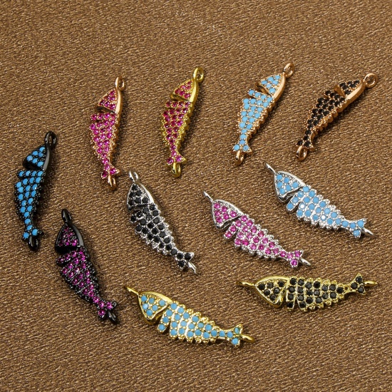 Immagine di 1 Piece Eco-friendly Brass Ocean Jewelry Connectors Charms Pendants Fish Animal Real Gold Plated Micro Pave 23.5mm x 6mm