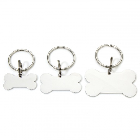1 Stück 304 Edelstahl Haustier-ID-Hundehalsband-Namensschild Leere Stempeletiketten Schlüsselkette & Schlüsselring Silberfarbe Knochen Spiegelpolieren