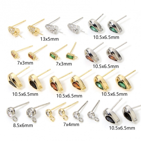 Eco-friendly Brass Exquisite Ear Post Stud Earring For DIY Jewelry Making Accessories Multicolor Cone Clear Cubic Zirconia の画像