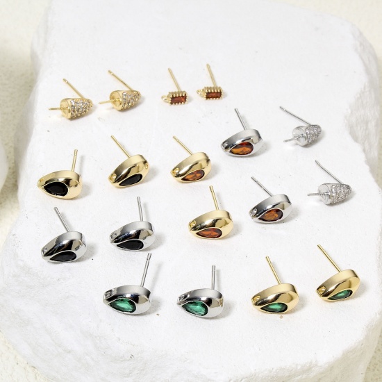 Immagine di Eco-friendly Brass Exquisite Ear Post Stud Earring For DIY Jewelry Making Accessories Multicolor Cone Clear Cubic Zirconia