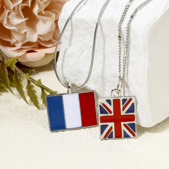 Picture of 20 PCs Zinc Based Alloy Sport Charms Silver Tone Multicolor National Flag Enamel