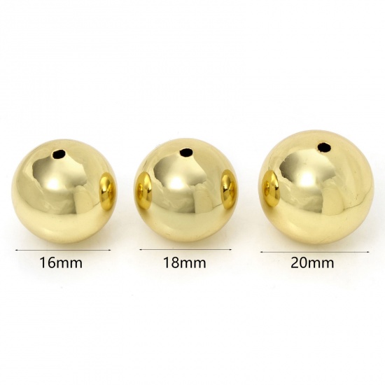 Image de 2 Pcs Perles pour DIY Fabrication de Bijoux Simple en Laiton Respectueux de la Nature Plaqué Or Véritable 18K Balle