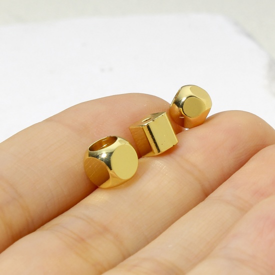 Picture of Eco-friendly Brass Exquisite Beads For DIY Charm Jewelry Making 18K Real Gold Plated Cube