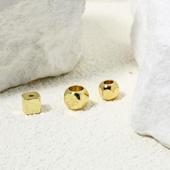 Picture of Eco-friendly Brass Exquisite Beads For DIY Charm Jewelry Making 18K Real Gold Plated Cube