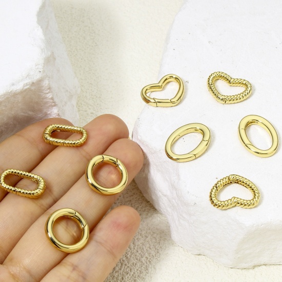 Picture of Eco-friendly Brass Bolt Spring Ring Clasps Braided Rectangle 18K Real Gold Plated