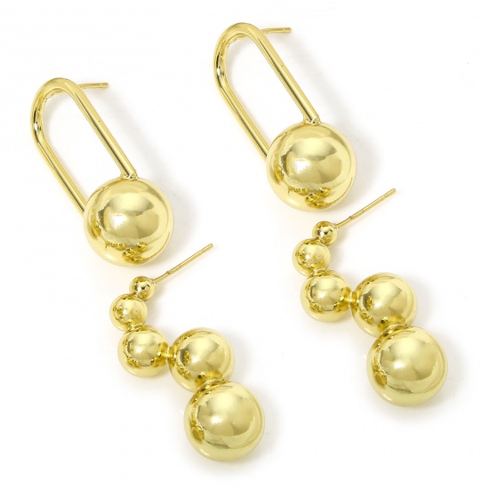 Immagine di Eco-friendly Ins Style Stylish 18K Real Gold Plated Brass Ball Ear Post Stud Earrings For Women Party