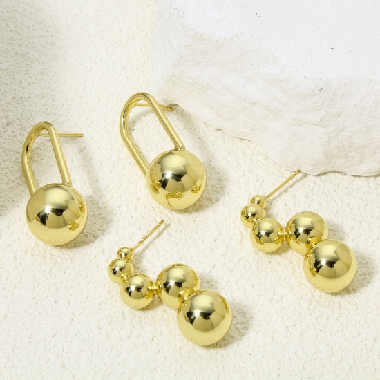 Immagine di Eco-friendly Ins Style Stylish 18K Real Gold Plated Brass Ball Ear Post Stud Earrings For Women Party