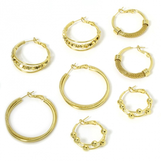 Immagine di Eco-friendly Stylish Simple 18K Real Gold Plated Brass Circle Ring Beaded Hoop Earrings For Women Party