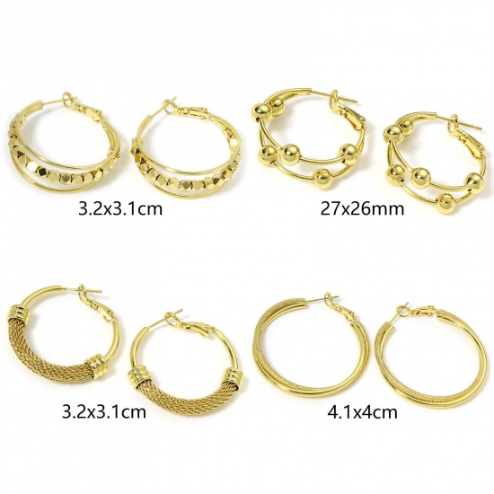 Immagine di Eco-friendly Stylish Simple 18K Real Gold Plated Brass Circle Ring Beaded Hoop Earrings For Women Party