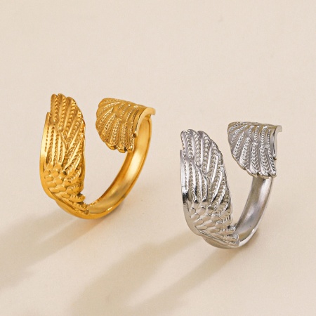 Vacuum Plating 304 Stainless Steel Ins Style Open Rings Multicolor Wing Feather